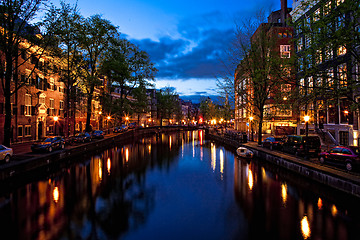 Image showing Amsterdam channels at night