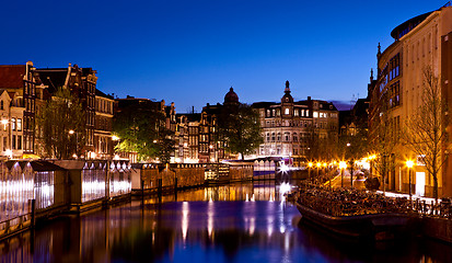 Image showing Amsterdam channels at night