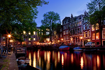 Image showing Amsterdam channels at night