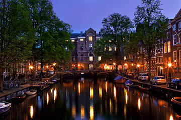 Image showing Amsterdam channels at night