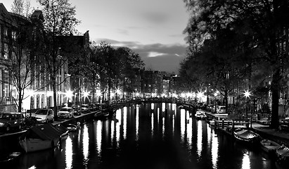 Image showing Amsterdam channels at night