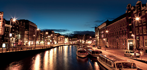 Image showing Amsterdam channels at night