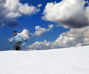 Image showing Snowboarder on off-piste slope