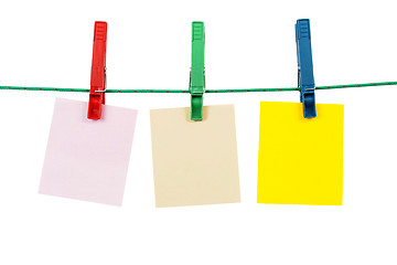 Image showing Clothespins With Blank Message Cards