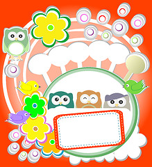 Image showing Template greeting card with owls and flowers