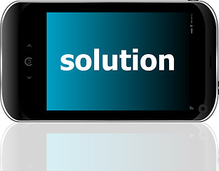 Image showing smartphone with word solution on display, business concept