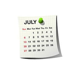 Image showing 2014 paper calendar for July