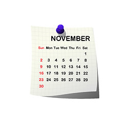 Image showing 2014 paper calendar for November
