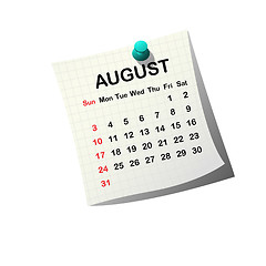 Image showing 2014 paper calendar for August