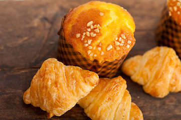 Image showing fresh baked muffin and croissant mignon
