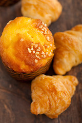 Image showing fresh baked muffin and croissant mignon