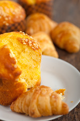 Image showing fresh baked muffin and croissant mignon