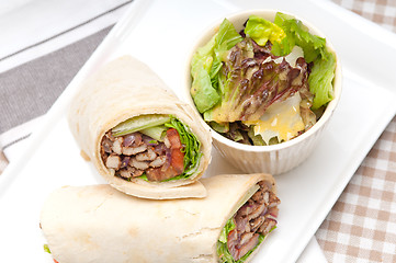 Image showing kafta shawarma chicken pita wrap roll sandwich