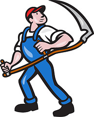 Image showing Farmer Worker Holding Scythe Cartoon