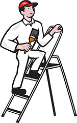 Image showing House Painter Standing on Ladder Cartoon