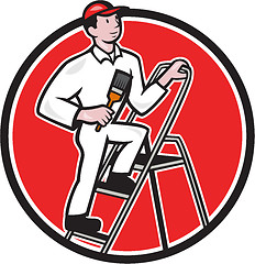 Image showing House Painter Paintbrush on Ladder Cartoon