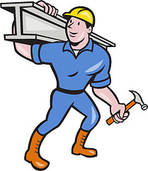 Image showing Construction Steel Worker Carry I-Beam Cartoon