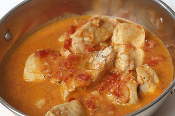 Image showing Fish curry in a kadai closeup