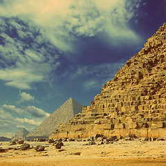 Image showing egypt pyramids in Giza Cairo - vintage retro style