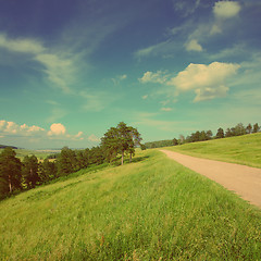 Image showing summer landscape with road - vintage retro style