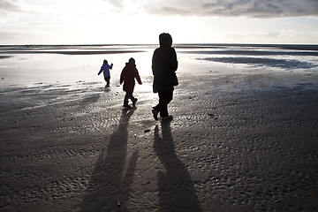 Image showing People looking for amber at the beach of the Island of Fanoe in 