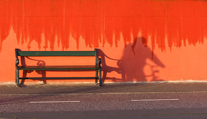 Image showing Bench and red wall. Island of Fanoe in Denmark