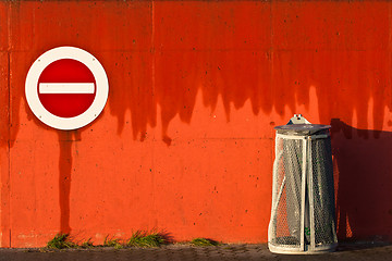 Image showing No entry traffic sign Island of Fanoe in Denmark