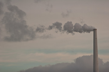 Image showing Chimneys from a heating plant viewed from Island of Fanoe in Den