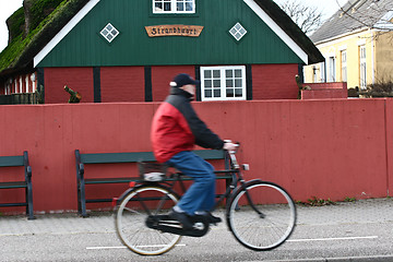 Image showing Man on bicycle Island of Fanoe in Denmark