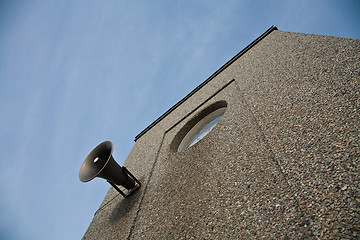 Image showing Old house with a loudspeaker. Island of Fanoe in Denmark