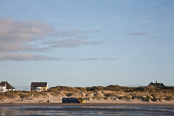 Image showing Public bus transport on the beach Island of Fanoe in Denmark