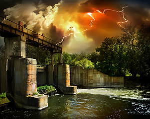 Image showing Dam and storm