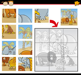 Image showing cartoon wild animals jigsaw puzzle game