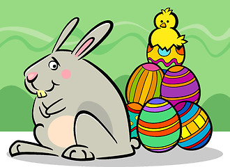 Image showing easter bunny and eggs cartoon illustration