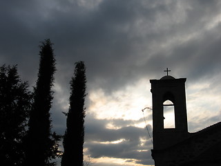 Image showing Church and dark trees. Klirou. Cyprus