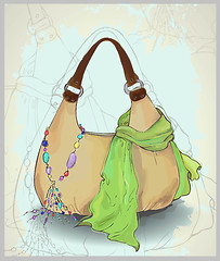 Image showing Greeting card with a scarf, a bag and costume jewelry. Illustrat