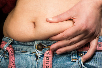 Image showing Woman showing fat belly