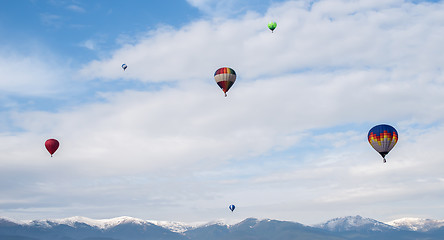 Image showing Multicolored Balloons in the blue sky