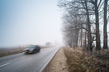 Image showing Car on a road in fog