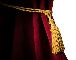 Image showing Red velvet curtain with tassel