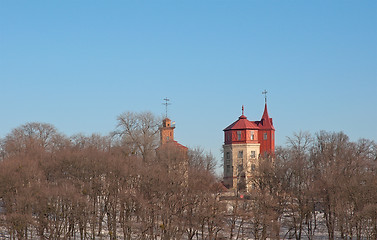 Image showing Ancient tower on the blue sky background.