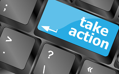 Image showing Take action red key on a computer keyboard, business concept