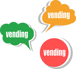 Image showing vending word on modern banner design template. set of stickers, labels, tags, clouds