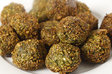 Image showing Falafel chickpea and herb balls on a plate close up