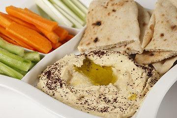 Image showing Hummus dip and crudites