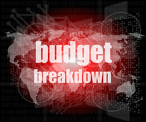 Image showing Business concept: words Budget breakdown on digital screen, 3d