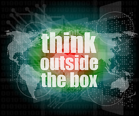 Image showing think outside the box words on business digital touch screen