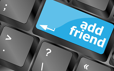 Image showing Keyboard with blue add friend button, social network concept