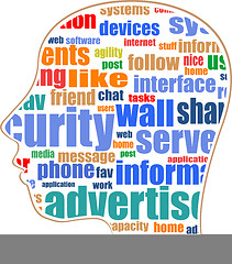 Image showing the silhouette of his head with the words on the topic of social networking