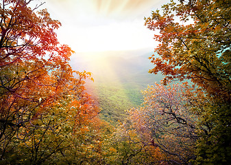 Image showing Sunbeams in mountains